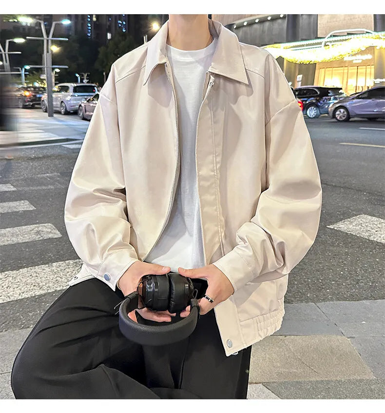 Youth Fashion Men Leather Jacket Casual Zipper Black Motorcycle Waterproof Windproof Pu Bomber Coat