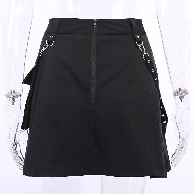 Harajuku Gothic Pocket Skirt Women 2023 Summer New A Line Sexy High Waist Preppy Streetwear Slim Split Female Goth Clothing