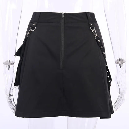 Harajuku Gothic Pocket Skirt Women 2023 Summer New A Line Sexy High Waist Preppy Streetwear Slim Split Female Goth Clothing