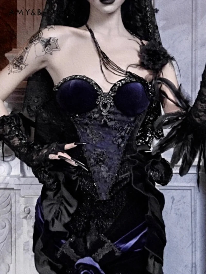 Women's Gothic Velvet Corset Waist Top