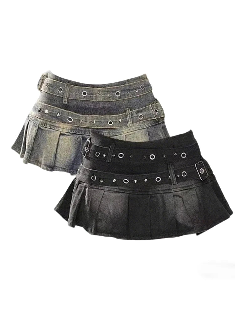 Women's Y2K Low-Rise Studded Denim Skirt