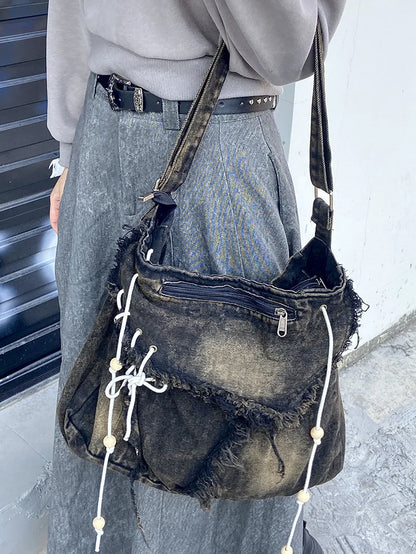 Y2K Korean Harajuku Gothic Hobo Denim Bag Aesthetic Vintage Purses WomenHandbag Crossbody Messenger Tote Peddler Shoulder Bags