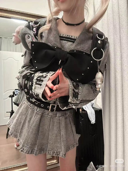 Women's Punk Navy-Collar Skirt Set