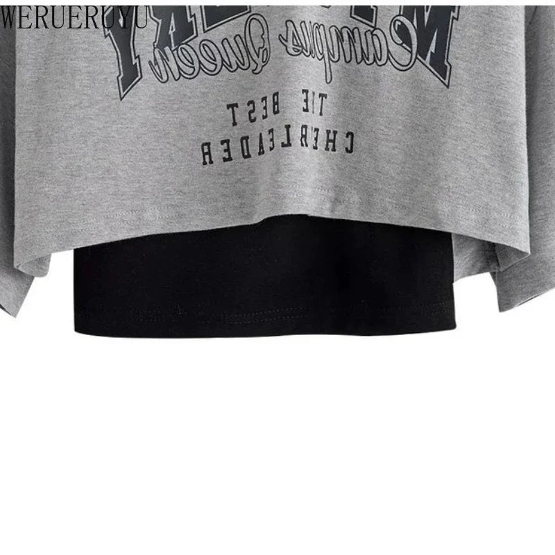 Women's Vintage Graphic Two-Piece Crop T-Shirt Set