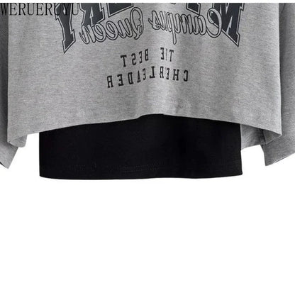 Women's Vintage Graphic Two-Piece Crop T-Shirt Set