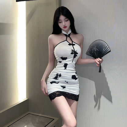 Women's Vintage Printed Cheongsam Mini Dress