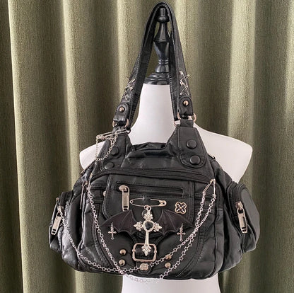 Y2K PU leather Tote bags original Shoulder bags Unique cute crossbody bag Retro Large Capacity Handbag gothic purse for women