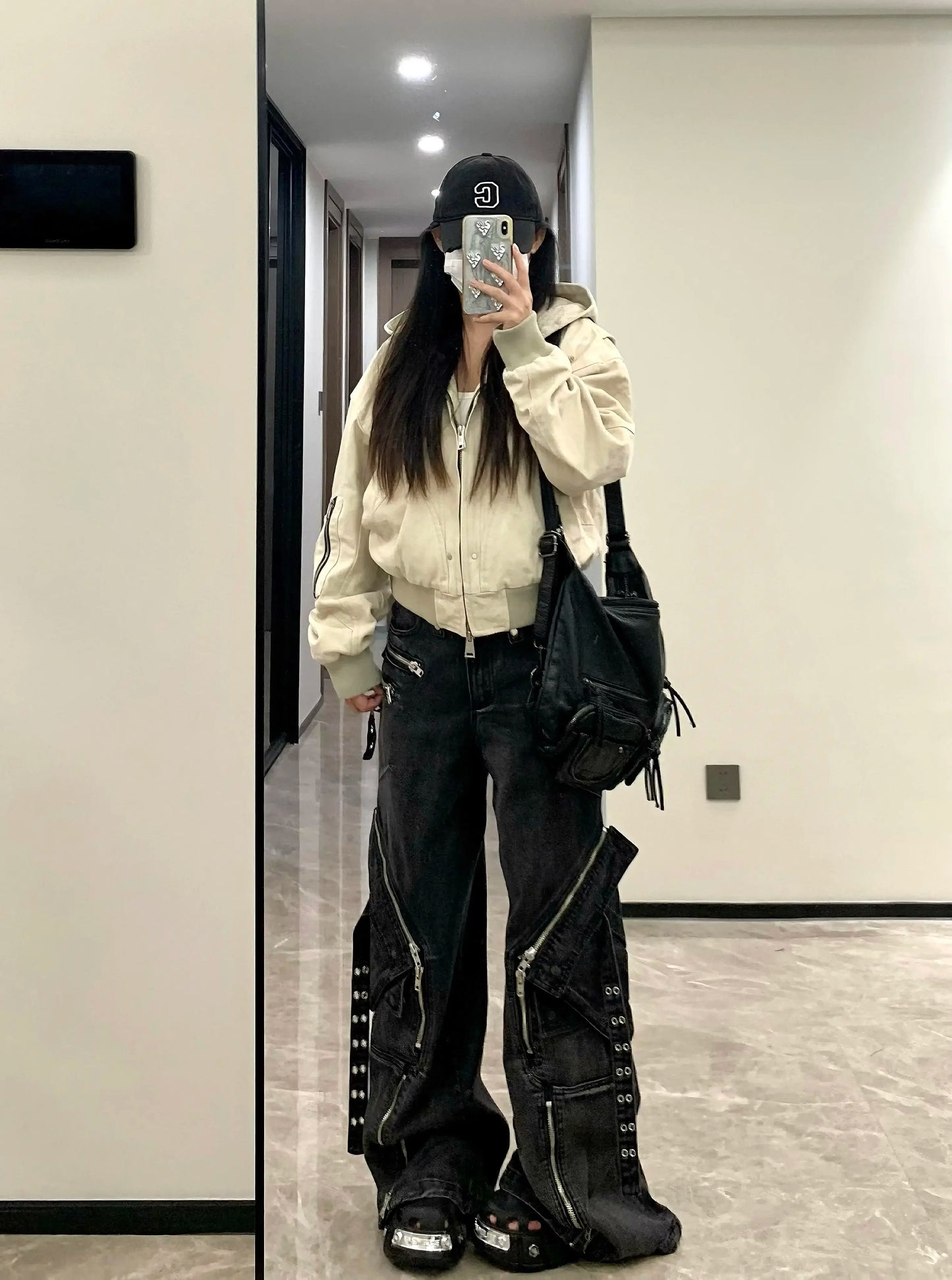 Black Gothic Punk Multi-Pocket Zipper Black Jeans Men And Women Y2K American Baggy Fashion Vintage Casual Loose Wide-Leg Jeans