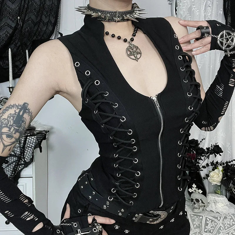 Women's Gothic Zip Slim Tank Top