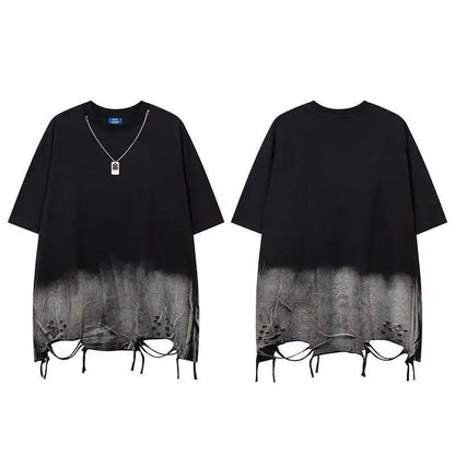 HKSH Summer New Trendy Dark Color Contrast O-Neck Short Sleeve T-shirts Men's Tide High Street Half Length Tees Tie-dyed HK0989