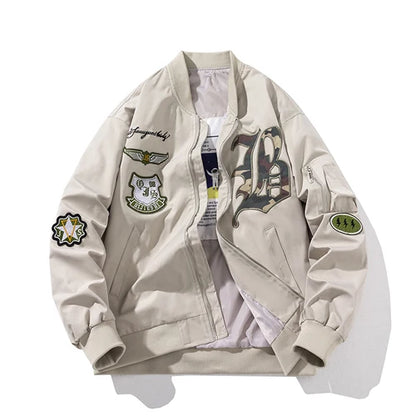 Autumn Winter Pilot Jacket Men Women Badge Star Vintage Bomber Jacket Embroidery Men Fashion Hip Hop Windbreaker Coat Streetwear