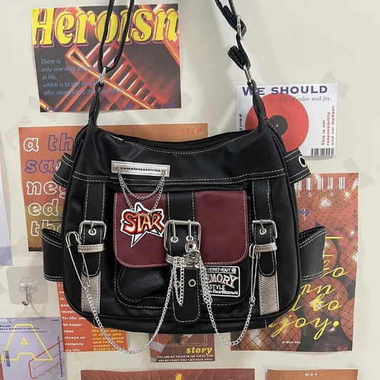 Women Y2k Star Crossbody Bag Pu Leather Fashion Girls Chain Messenger Bags - APEX RITUAL women's bags