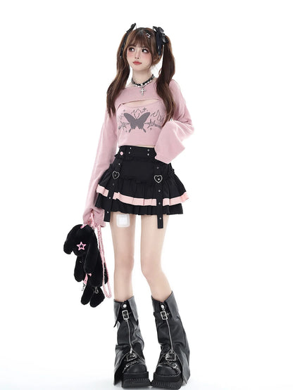 Original Gothic Y2K Sweet Strap Lace Puffy Cake Skirt Autumn New Chic Spicy Girl High Waist Slimming Mini Skirts for Women