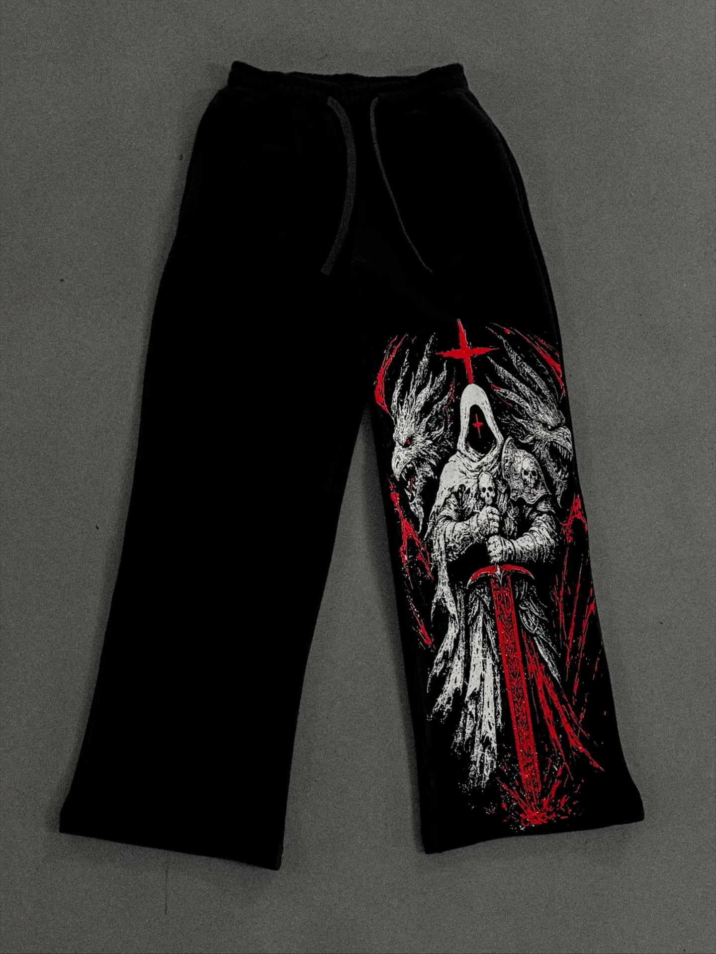 White Skull Gothic Casual Pants Mens American Retro Punk Dark Jogging Pants Harajuku Trend Sweatpants