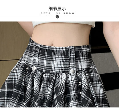 Sexy Plaid Pleated Mini Skirts For Women Y2k Casual Simple Korean Fashion Preppy Style Vintage Chic High Waist Faldas Hotsweet