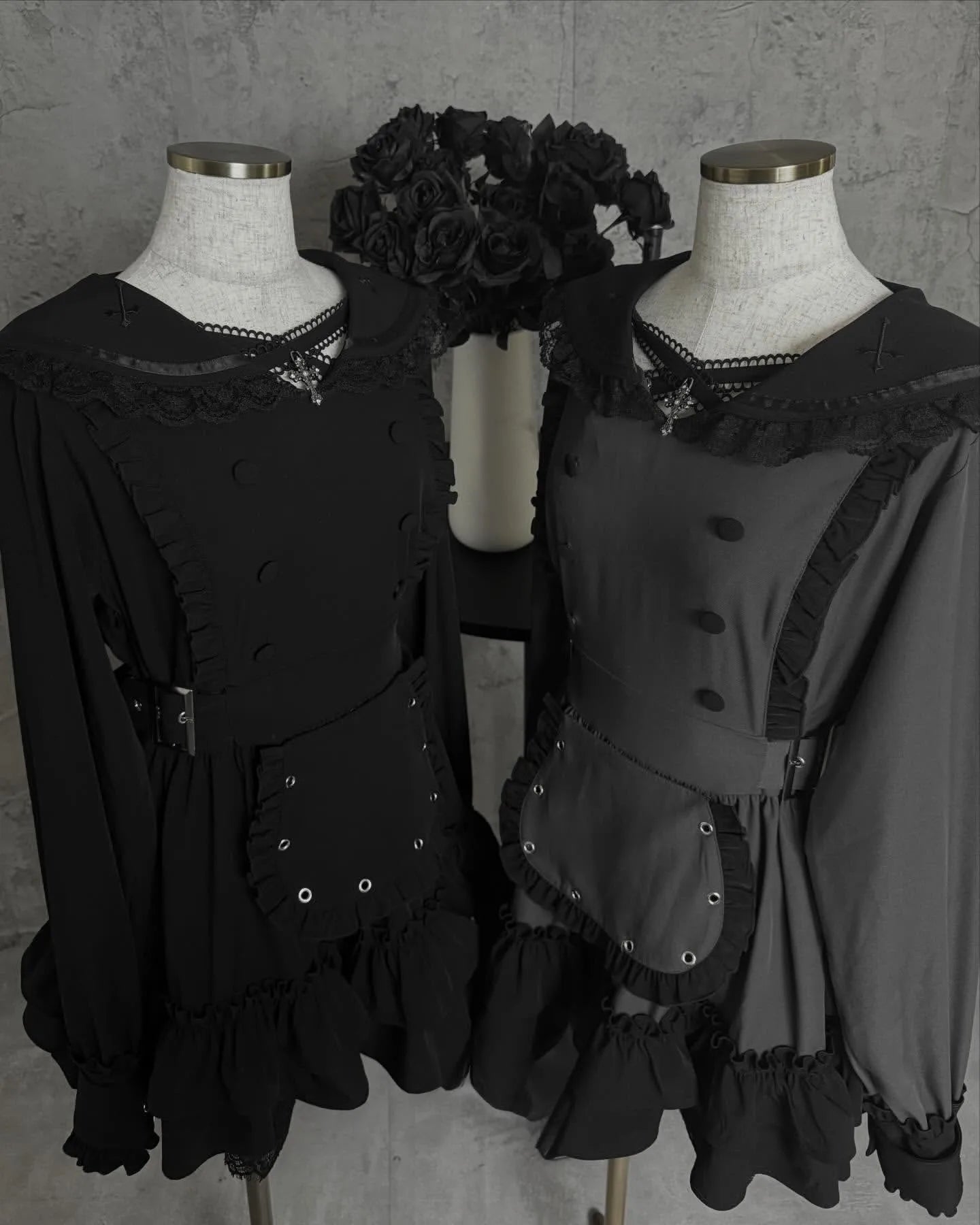 Women's Gothic Navy-Collar Maid Dress Set