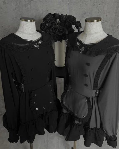 Women's Gothic Navy-Collar Maid Dress Set