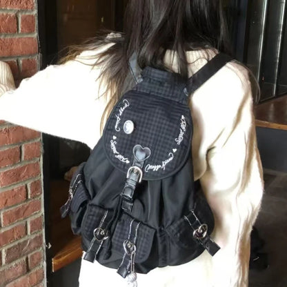 Y2k Aesthetic Fashion Heart Pocket Backpack Streetwear Vintage Casual Schoolbags Women All Match Trendy Backpacks for Students