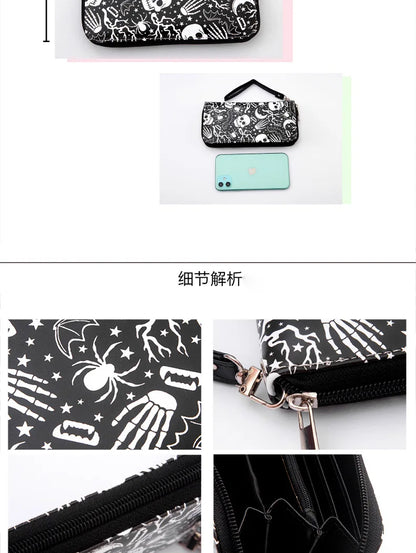 New Punk Style Skull Wallet Black Gothic Pu Leather Women Men Wallet Ghost Printing Purse Unique Design Stylish Long Wallets