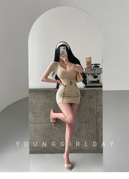 Women's High-Waist Belted Mini Skirt