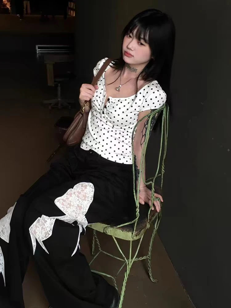 Women's Y2K Polka Dot Slim T-Shirt