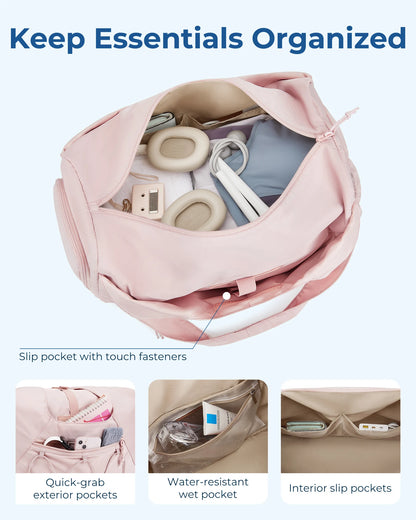 BAGSMART Gym Bag for Women Lightweight Duffel with Shoe Compartment Yoga Travel Tote Bag with Wet Pocket