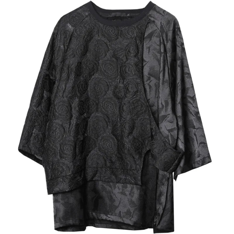 HKSH Summer New Men's Tide Dark Pattern Rose Patchwork T-shirt Trend Loose Fake Two-Piece Design Casual Short Sleeve Tops HK5884