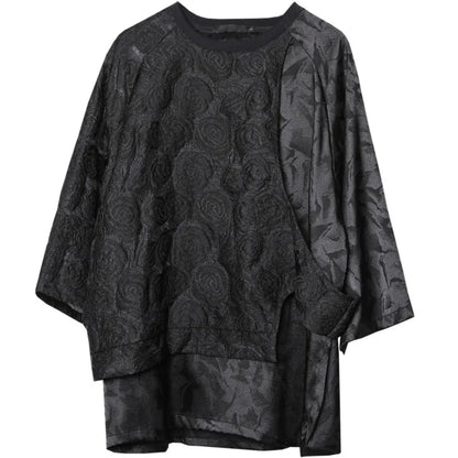 HKSH Summer New Men's Tide Dark Pattern Rose Patchwork T-shirt Trend Loose Fake Two-Piece Design Casual Short Sleeve Tops HK5884