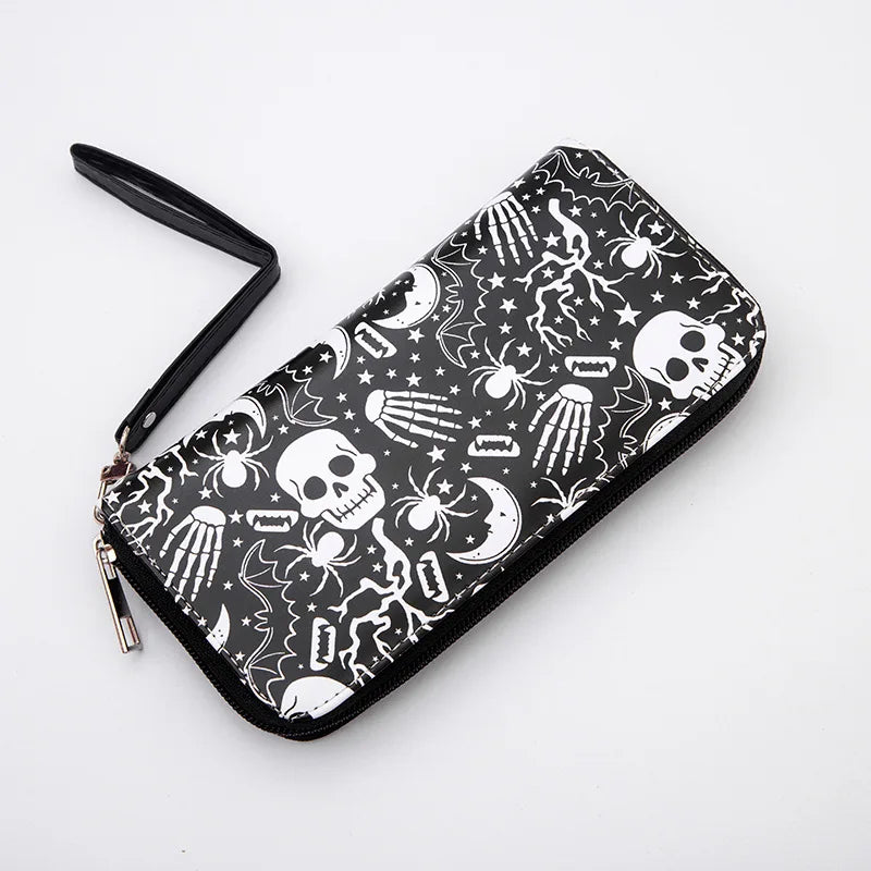 New Punk Style Skull Wallet Black Gothic Pu Leather Women Men Wallet Ghost Printing Purse Unique Design Stylish Long Wallets
