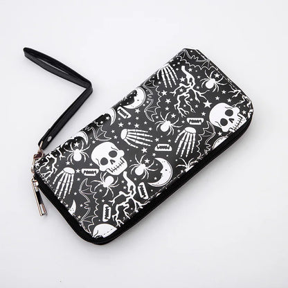 New Punk Style Skull Wallet Black Gothic Pu Leather Women Men Wallet Ghost Printing Purse Unique Design Stylish Long Wallets