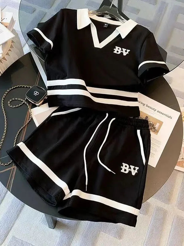 Salt Series Street Sle Sportswear Women's Summer 2026 Faion Set ort orts Casual Two-Piece Suit V-Ne Loose Fit Polye...