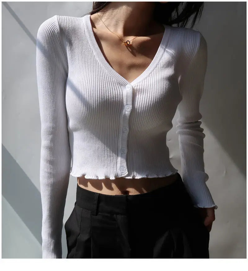 Women's Y2K V-Neck Knit Crop Top