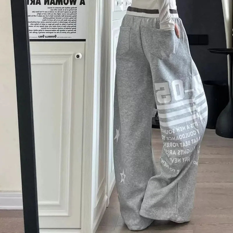 Women's Hiphop Letter Star Print Sports Casual Sweatpants Summer Trousers Girl Wide Leg Bottoms Female High Waisted Thin Pants