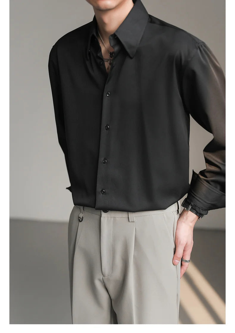 Black White Shirt Men Fashion Social Mens Dress Shirt Korean Loose Long Sleeved Shirt Mens Office Formal Shirts Ice Silk M-2XL