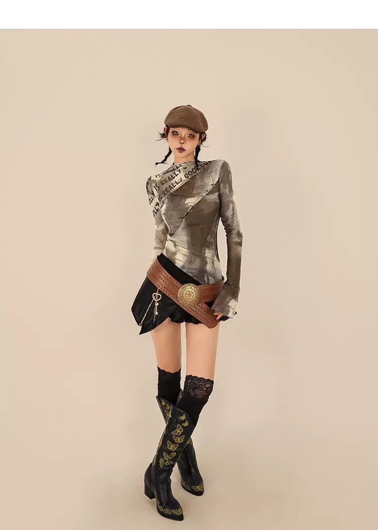 Summer Mini Skirt Sexy American High Street Party Versatile Mini Skirt Black Asymmetrical Metal Chain Punk Rock Gothic Skirt