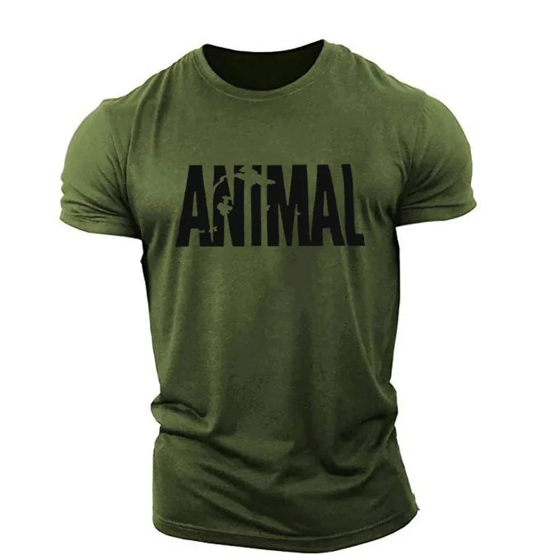 Apex Ritual – Animal Letter メンズオーバーサイズジムTシャツ – ミニマリストOネックストリートウェアスポーツウェア