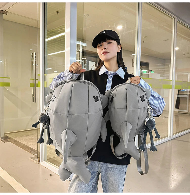 Whale Design Dual Shoulder Backpack Unisex Street Style Cycling Bag Fashionable Student Backpack for Men And Women