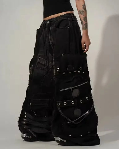 Women's Y2K Distressed Multi-Pocket Cargo Jeans