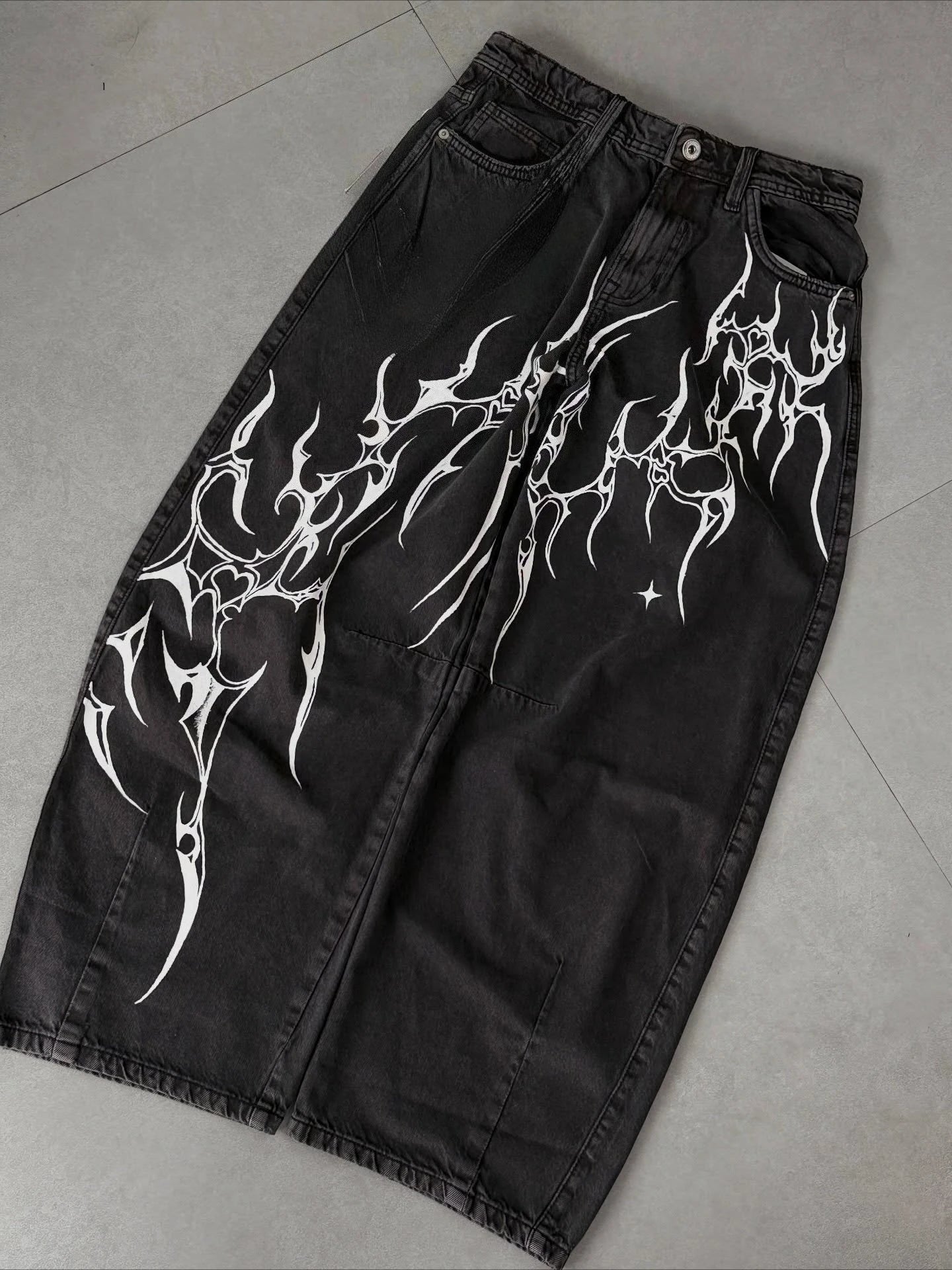Y2K Hip-hop Jeans Vintage Straight Leg Denim Pants Streetwear Graffiti Print Casual Wide Leg Trousers Baggy Daily Wear Jeans