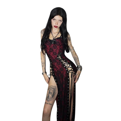 Women's Red Gothic Hollow-Out Strap Dress