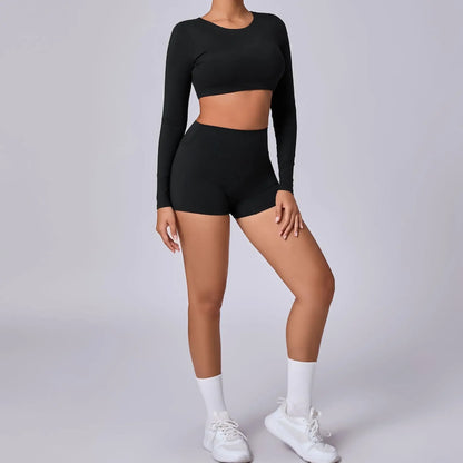 Crop Top Women Long Sleeve Tees 2026 Gym Shirt Padding Sports T-shirts Push Up Yoga Clothing Black White Blue Coffee Gray Navy