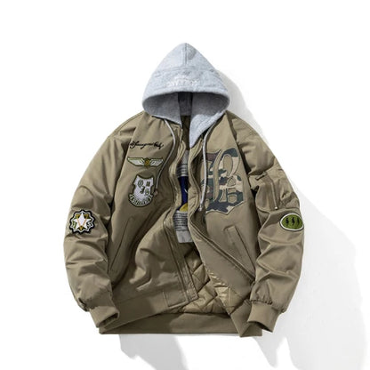 Autumn Winter Pilot Jacket Men Women Badge Star Vintage Bomber Jacket Embroidery Men Fashion Hip Hop Windbreaker Coat Streetwear