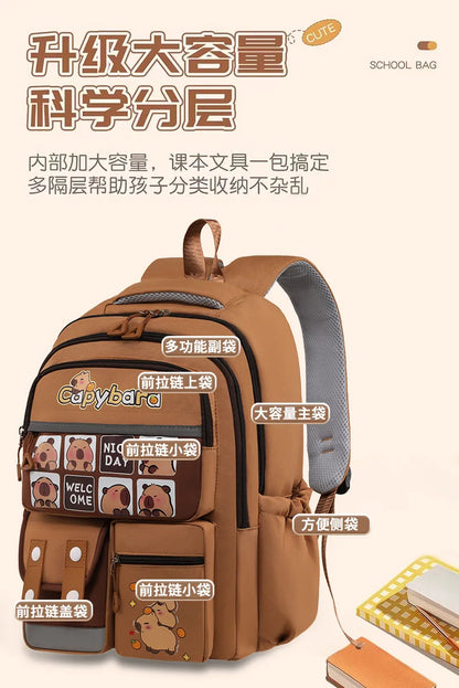 Kawaii Capybara School Backpack for Girls School Bags Set Casual Daypack Teens Girls Book Bag Children Schoolbag Travel Backpack