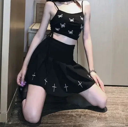 Women's Black Gothic Pleated Mini Skirt