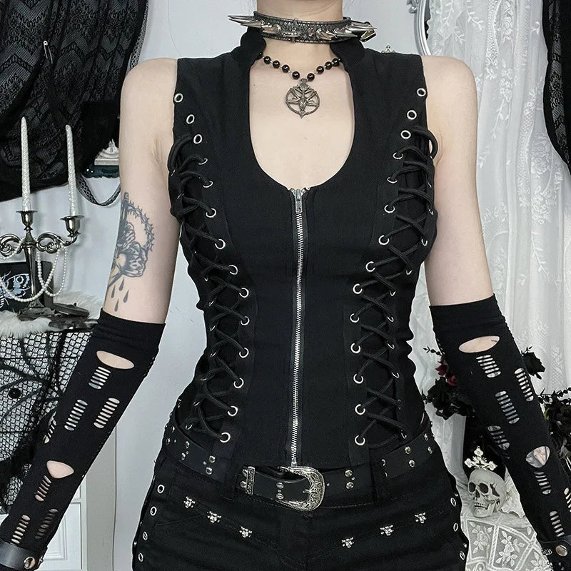 Women's Gothic Zip Slim Tank Top