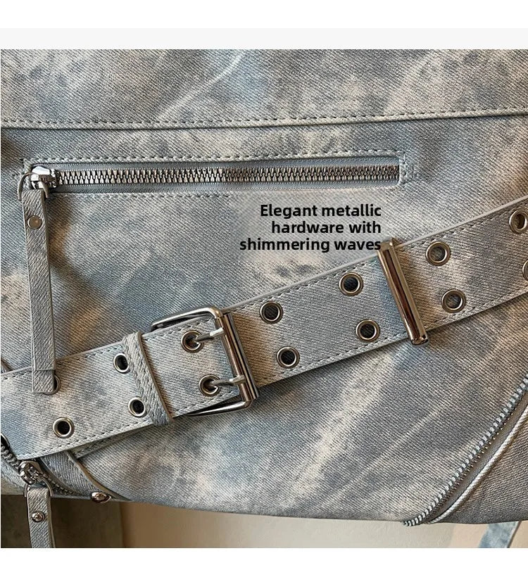Fashionable Large Capacity Rivet Street Style Women's Tote Bag Shoulder Crossbody Bag Durable Polyester  Commuter Bag