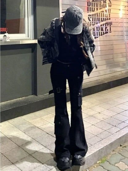 Aesthetic Dark Style Street Y2K Slim Fit Jeans Women's Vintage Sheath Gothic Pants High Waisted Hotsweet Black Denim Trouser