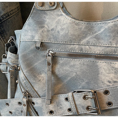 Fashionable Large Capacity Rivet Street Style Women's Tote Bag Shoulder Crossbody Bag Durable Polyester  Commuter Bag
