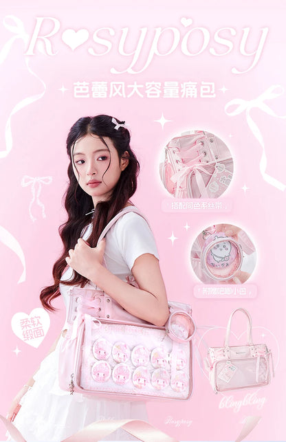 Japanese New Girls Silver Shoulder Bag Large Capacity Ribbon Itabag Student Women's Satin Messenger Bag Leather Backpacks