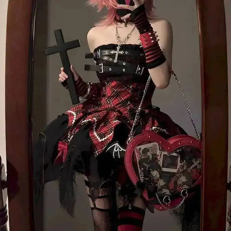 Heart Devil Wings Punk Itabags Belt Buckle Gothic Shoulder Pain Bag PU Leather Y2k Display Chain Crossbody Bag Cosplay Bag Girls
